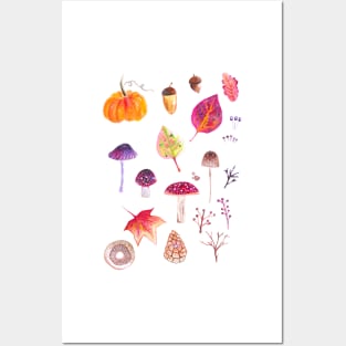 Watercolor Autumnal Pattern Posters and Art